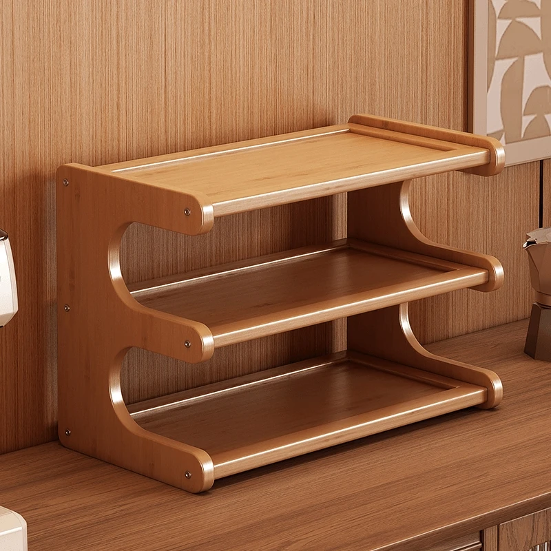 3 Tier Bamboo Desktop Storage Rack Cup Holder Kitchen Office Dining Table Counter Water Coffee Mug Tea Organizer Shelf