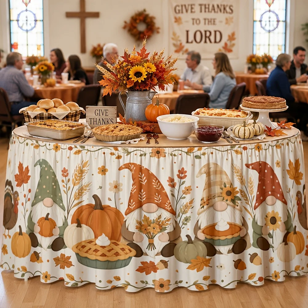 Tablecloth tablecloth 1 piece Autumn harvest Little dwarf Pumpkin Turkey Autumn leaves Thanksgiving dinner platter