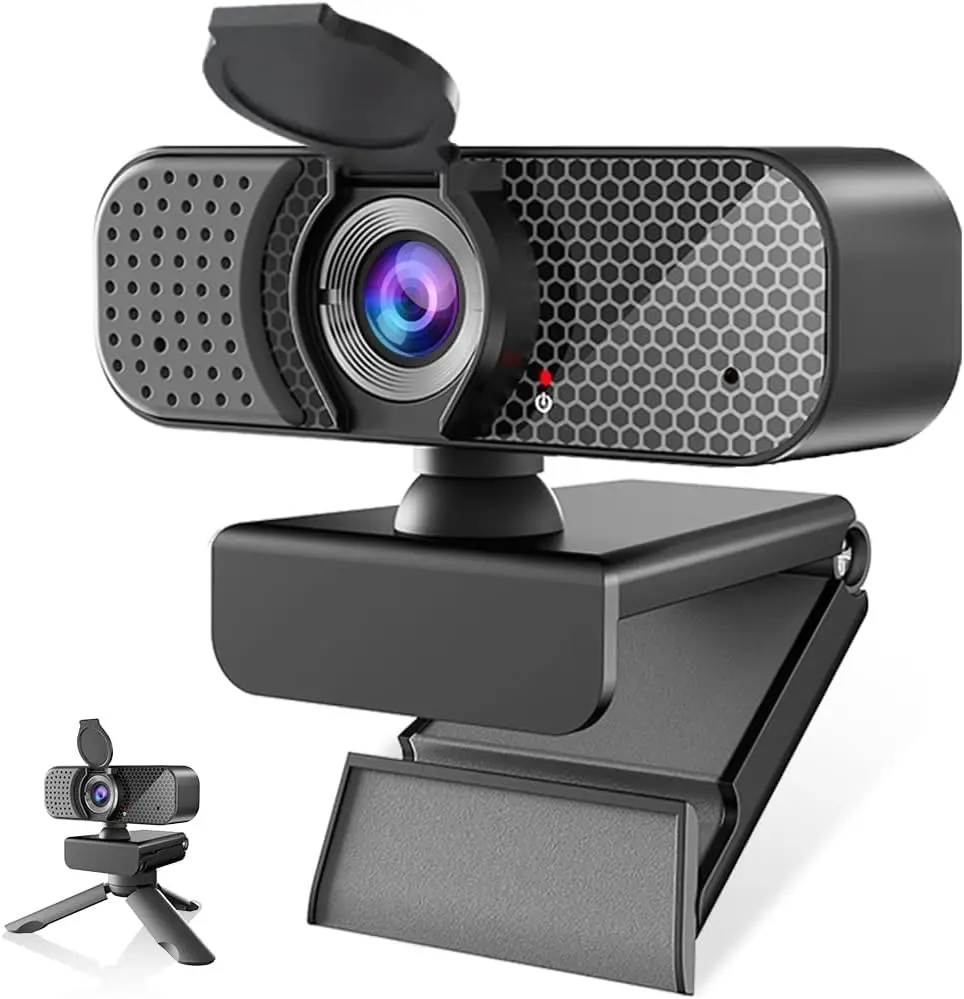 

1080P Webcam with Noise-Canceling Mic & Privacy Cover, Auto Light Correction, Ultra Wide Angle for Meetings/Streaming