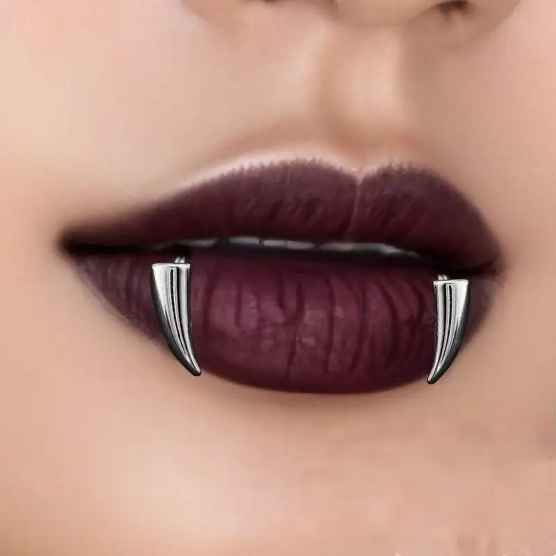 

Зажим для губ с острыми зубами вампира, неперфорированное кольцо на Хэллоуин, накладное кольцо для губ, демон, аксессуар для костюма