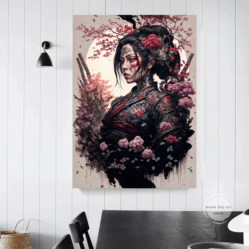 Japanese Geisha Samurai Koi Fish Dragon Bushido Katana Art Poster Canvas Painting Wall Print Picture for Living Room Home Decor