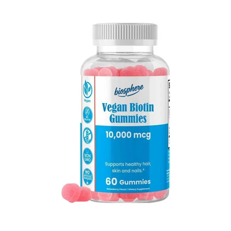 

Vegetariane bio gummies, supporting healthy growth of hair, skin, and nails, 10000 micrograms soft chewable supplement