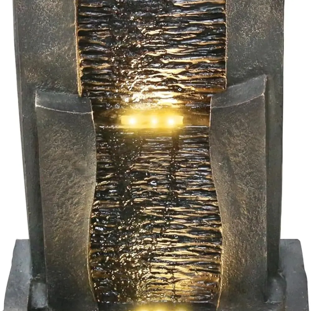 

Серый 3-х уровневый уличный рок-фонтан со светодиодной подсветкой, каскадным водопадом для сада, патио, двора и террасы