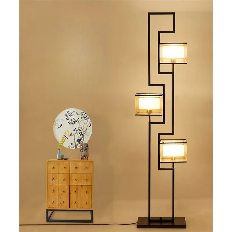 Floor lamp retro three-head living room bedroom study lighting bedside lamps