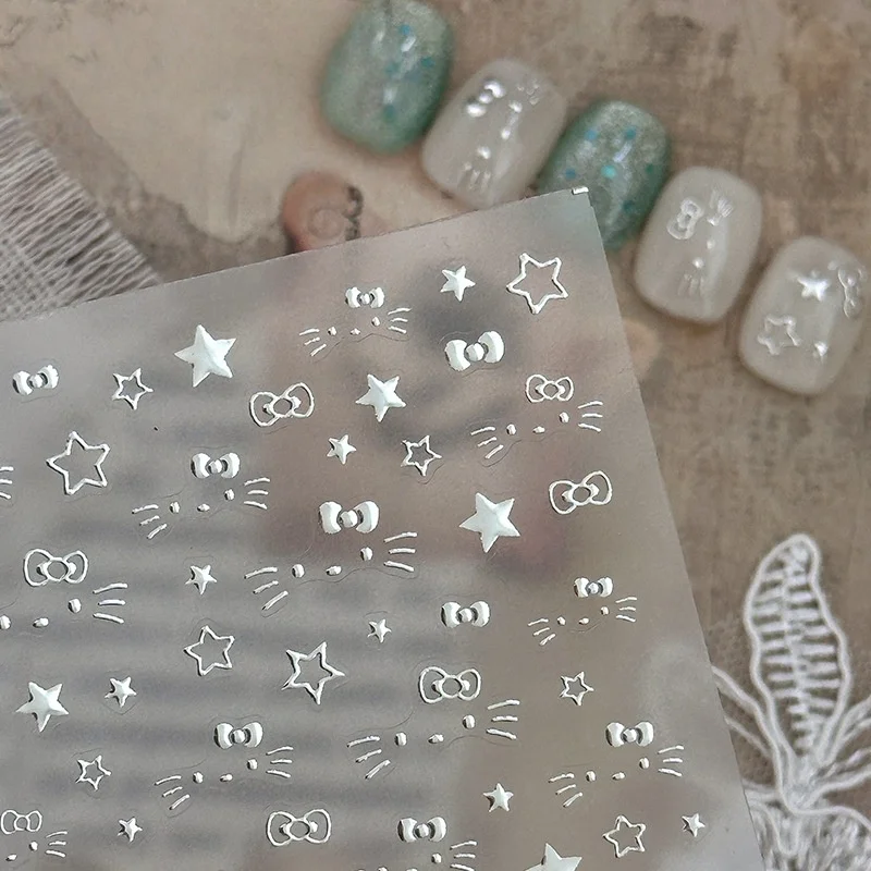 Złote naklejki na paznokcie, urocze naklejki na paznokcie, naklejki z gwiazdkami, diamentami i kotami, akcesoria do samodzielnego zdobienia paznokci, urocze elementy dekoracyjne, naklejki do zdobienia paznokci.