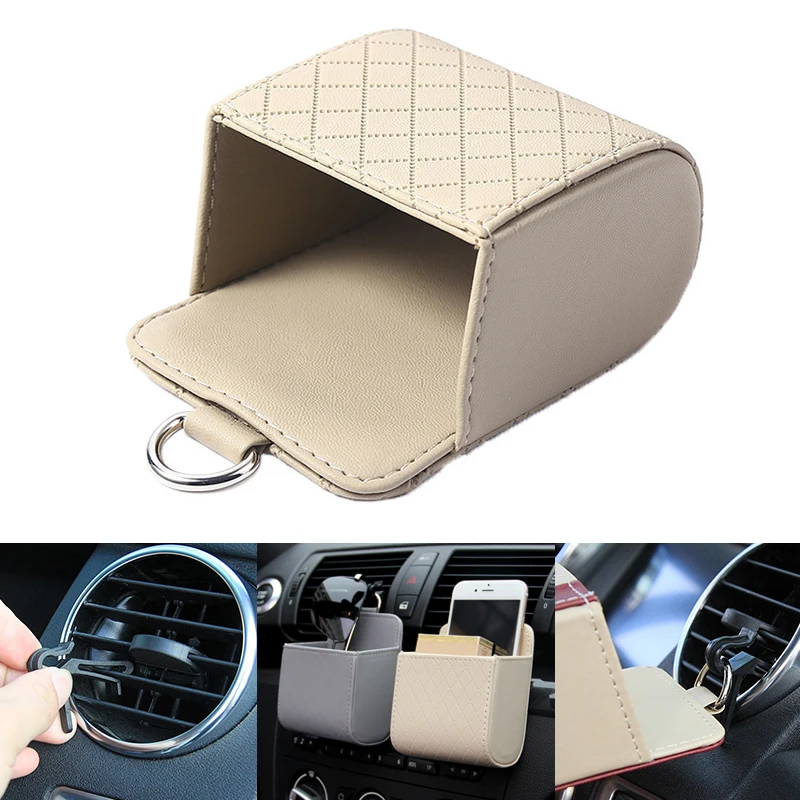 New Car Phone Holder Mount Air Vent Hanging Storage Box Car Mobile Phone Bag PU Leather Glasses Organizer Bag Support In Home