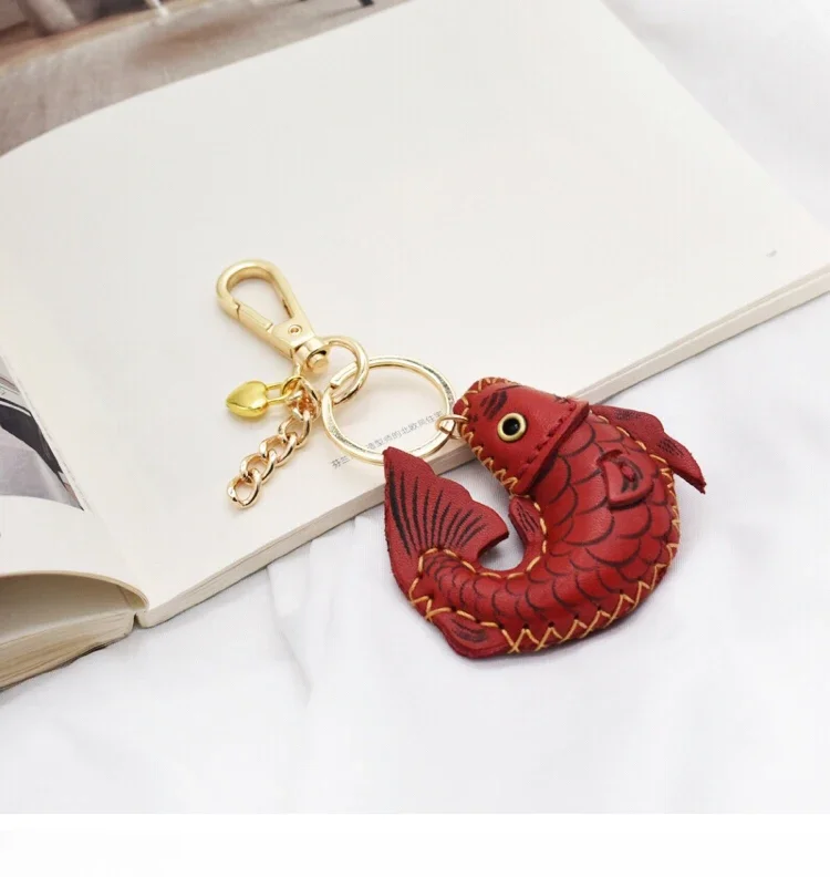 Genuine leather good luck koi fish first layer cowhide bag pendant handmade car keychain holiday national style hand account