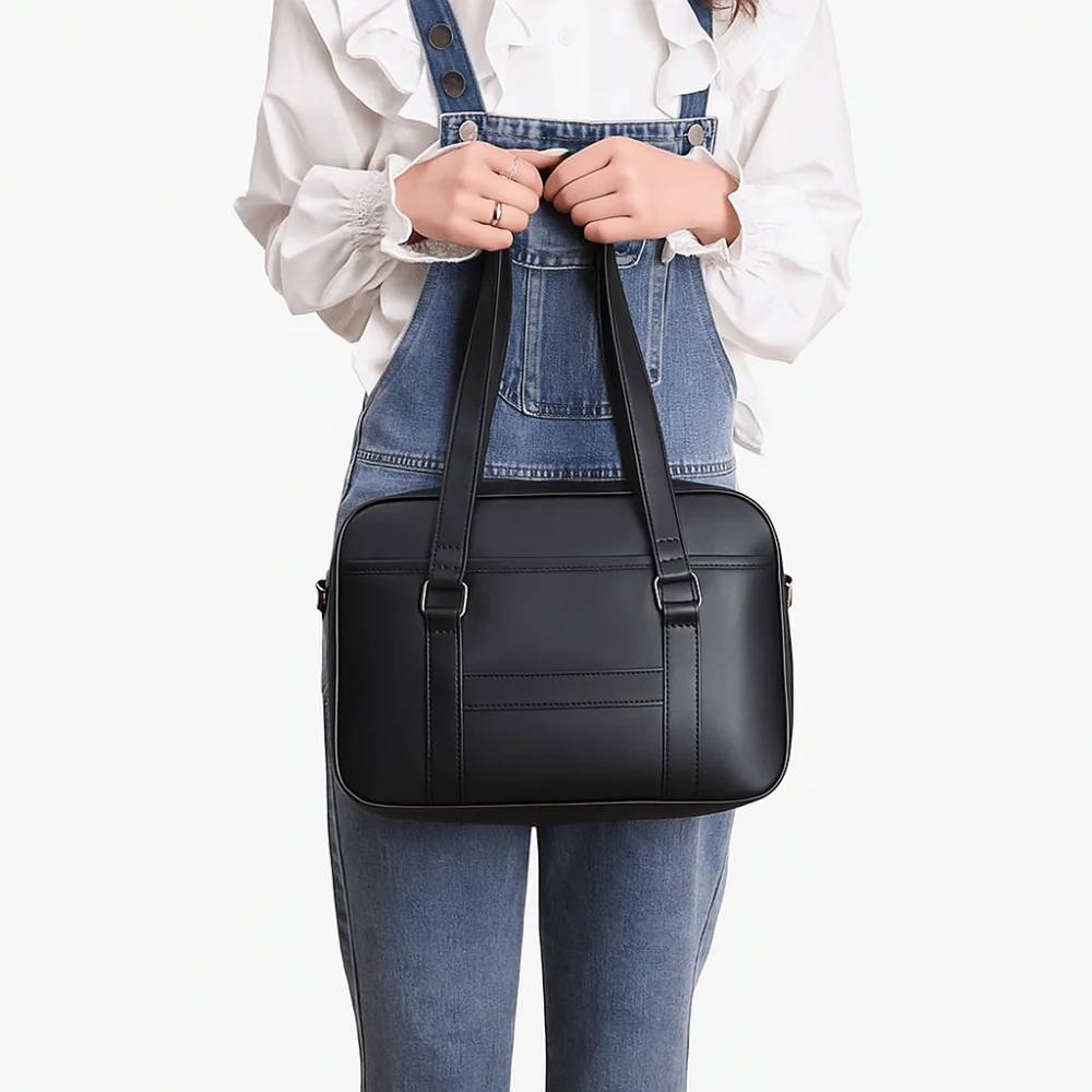 Torba na ramię w stylu koreańskim z ekoskóry, jednolita, w stylu preppy, retro, do pracy, na laptopa, na zakupy.