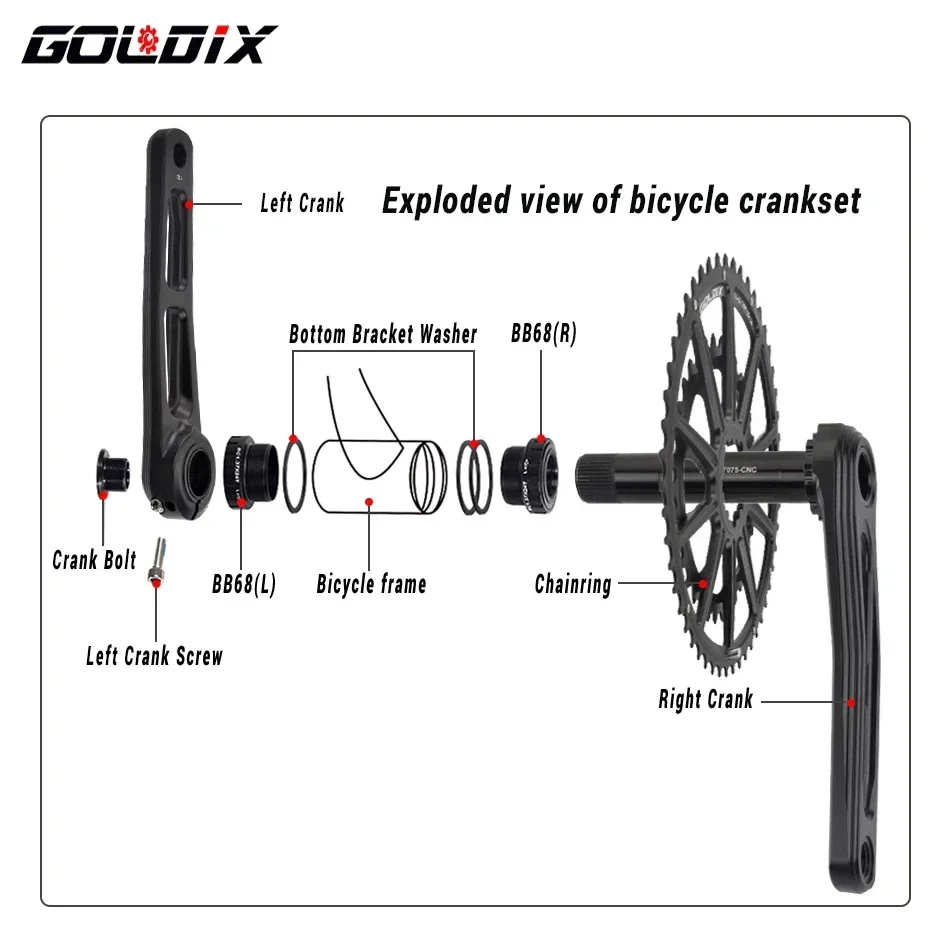 GOLDIX Ultralight Road Bike Crankset Double Chainring 50-34T/52-36T/53-39T 165/170/175mm All CNC Cutting Crank Arm for Road Bike