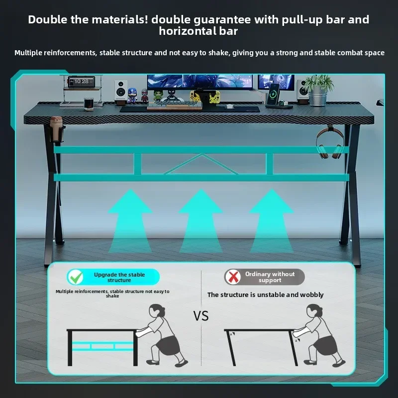 Gaming Desk Two-Stage Split Plate Desktop Home Mountable Monitor Stand Carbon Fiber Textured Solid Wood Computer Desk Factory