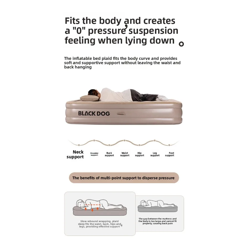 Naturehike BLACKDOG Camping-Schlafmatte, integrierte Luftpumpe, 25/40 cm dick, für Outdoor-Reisen, hohe Belastung, automatisches aufblasbares Bett