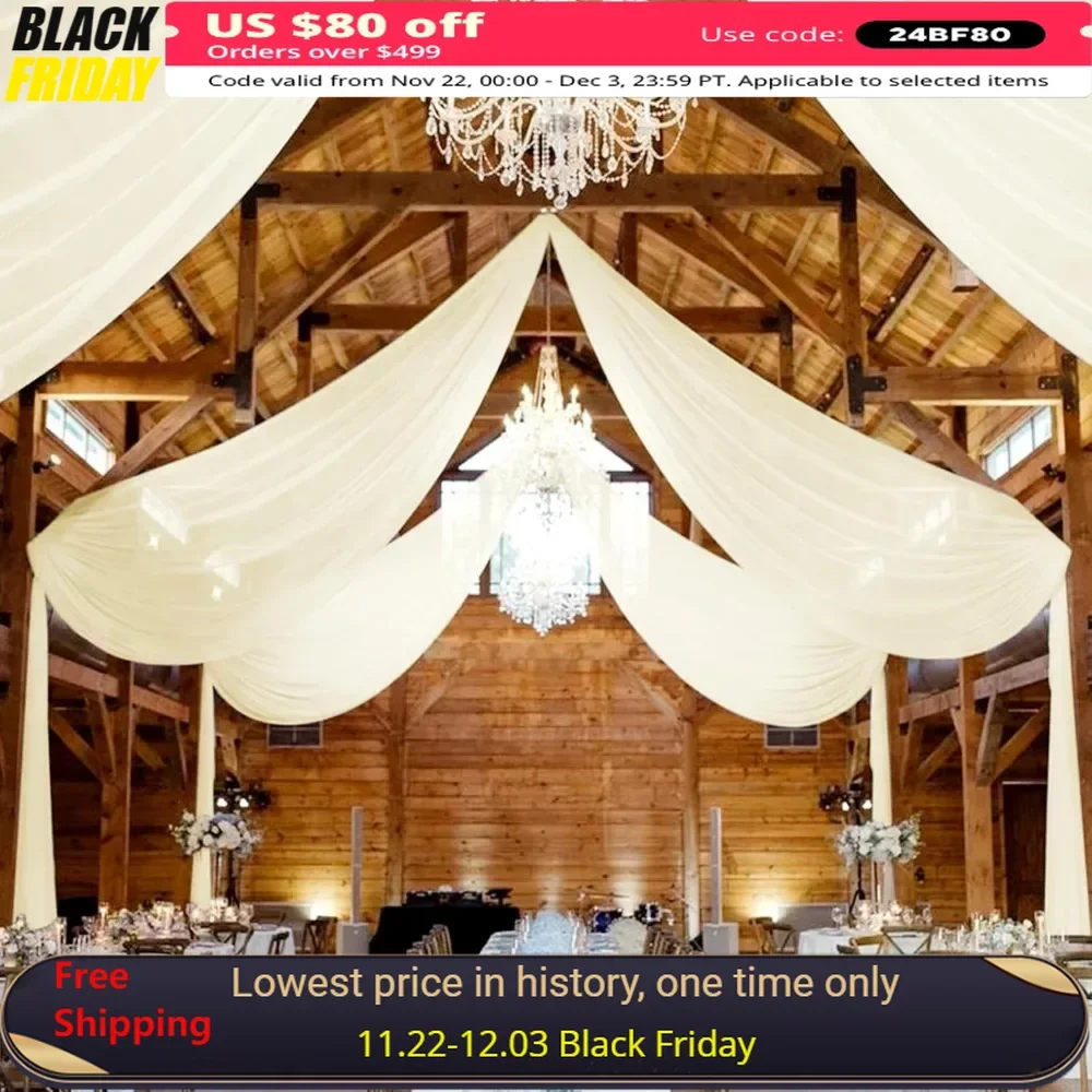 

5ftx30ft Ceiling Drapes for Wedding, Wedding Arch Draping Fabric, Sheer Curtains Chiffon Fabric, 6 Panels Ceiling Drapes