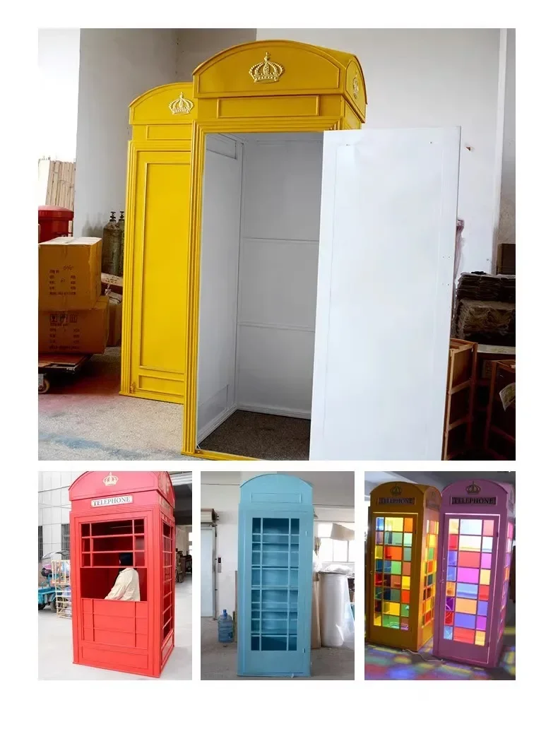 Retro telephone booth props and decorations Iron art mailbox bar mall large decoration model