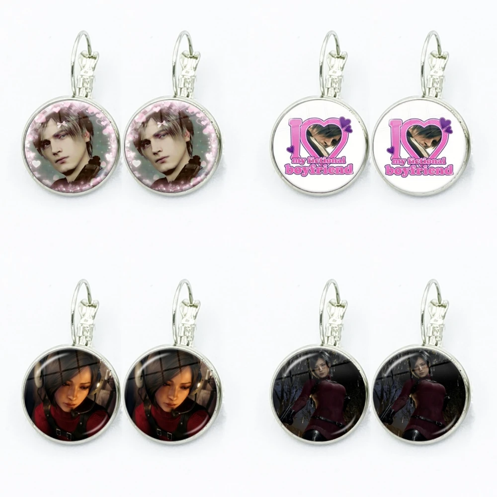 Game Resident Evil Women Dangle Earrings Fashion Drop Earrings, Cartoon Leon Kennedy Glass Cabochon Lady Earrings Jewelry