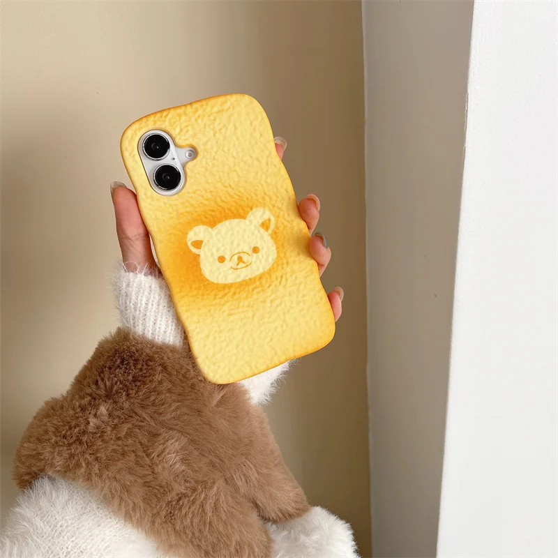 3D Cartoon Simulation Bread Rilakkuma Bear Silicone Phone Case For iPhone 16 Pro Max 15 14 13 12 Pro Max 11 Funny Soft Cover