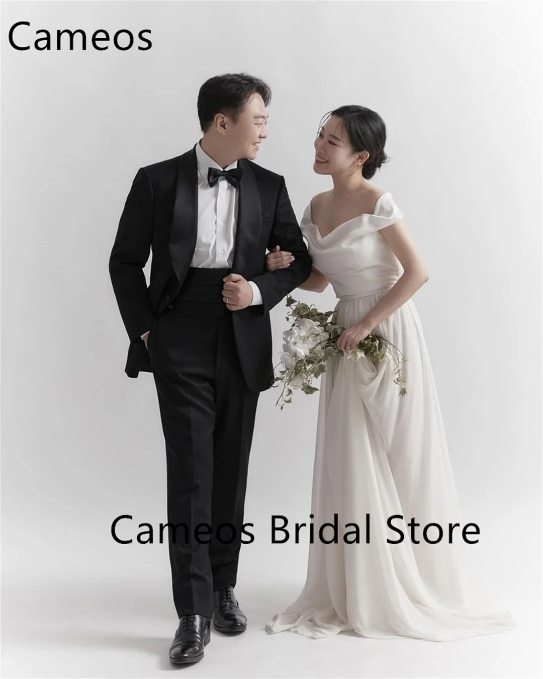 

SONDR Korean Wedding Dress Off Shoulder Custom Made Formal Prom Dress Chiffon 웨딩드레스 A-Line Backless Simple Evening Gown Bridal