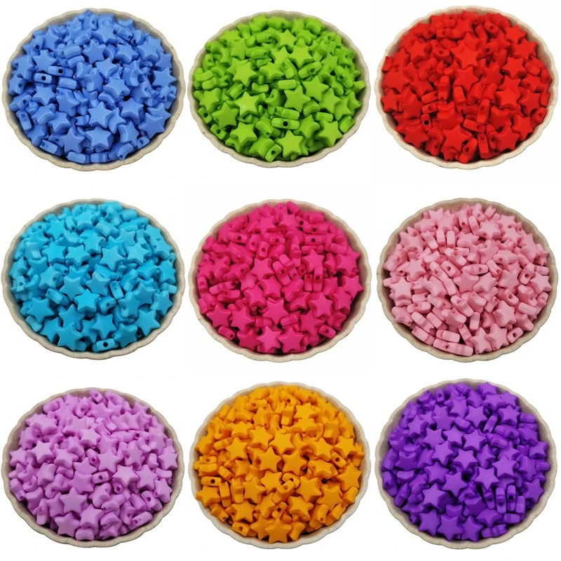 50Pcs 9mm For Jewelry Making Accessories Craft Acrylic Loose Beads  Star Shape Multicolored DIY