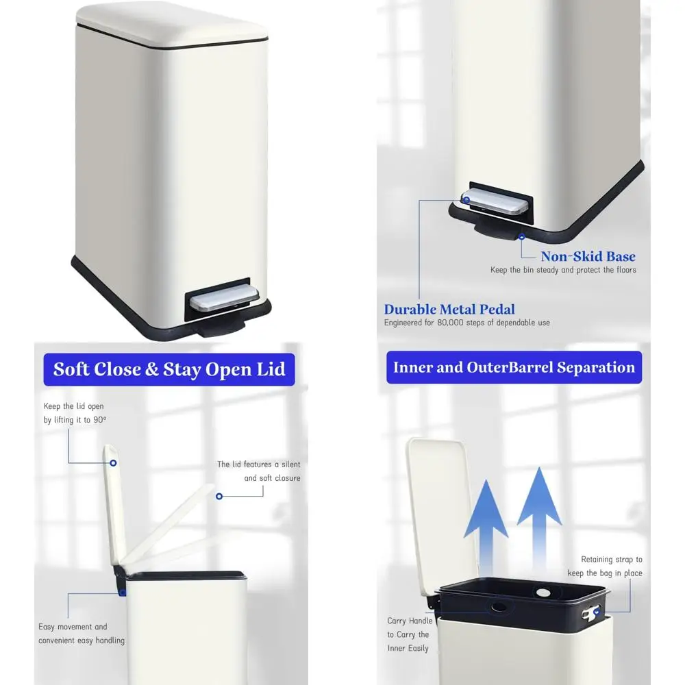 

Stainless Steel 30L Narrow Pedal Kitchen Trash Bin with Lid and Inner Bucket, Rectangular Waste Container