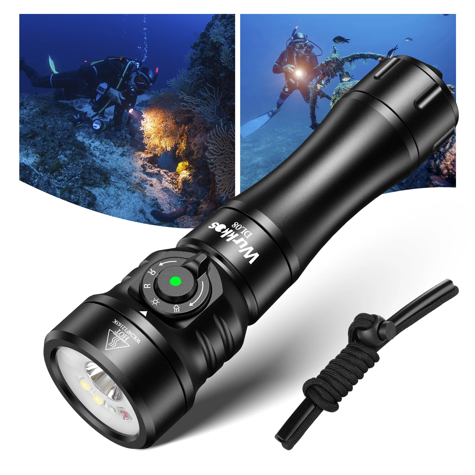 Wurkkos DL08 Diving Flashlight 21700 Rechargeable 3600 Lumens Rotating Magnetic Switch 6500K Underwater High-Power Spotlight