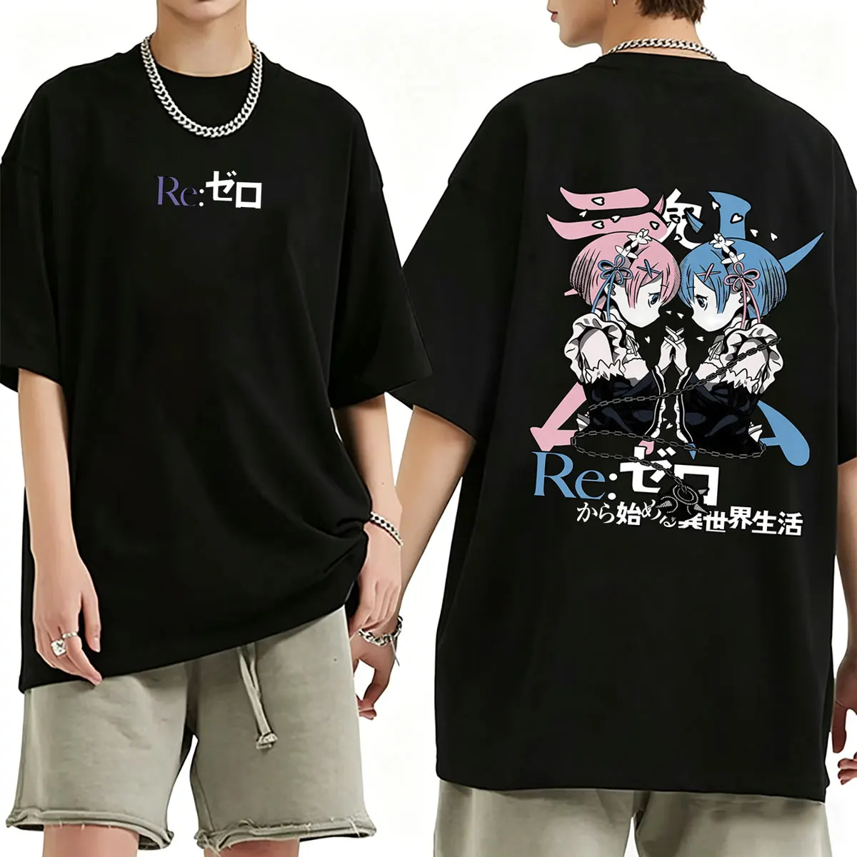 Hot Sale Anime Re:ZERO Starting Life in Another World T-shirt Cute Ram Rem Graphic T Shirts Men's Women's Manga Oversized Tshirt