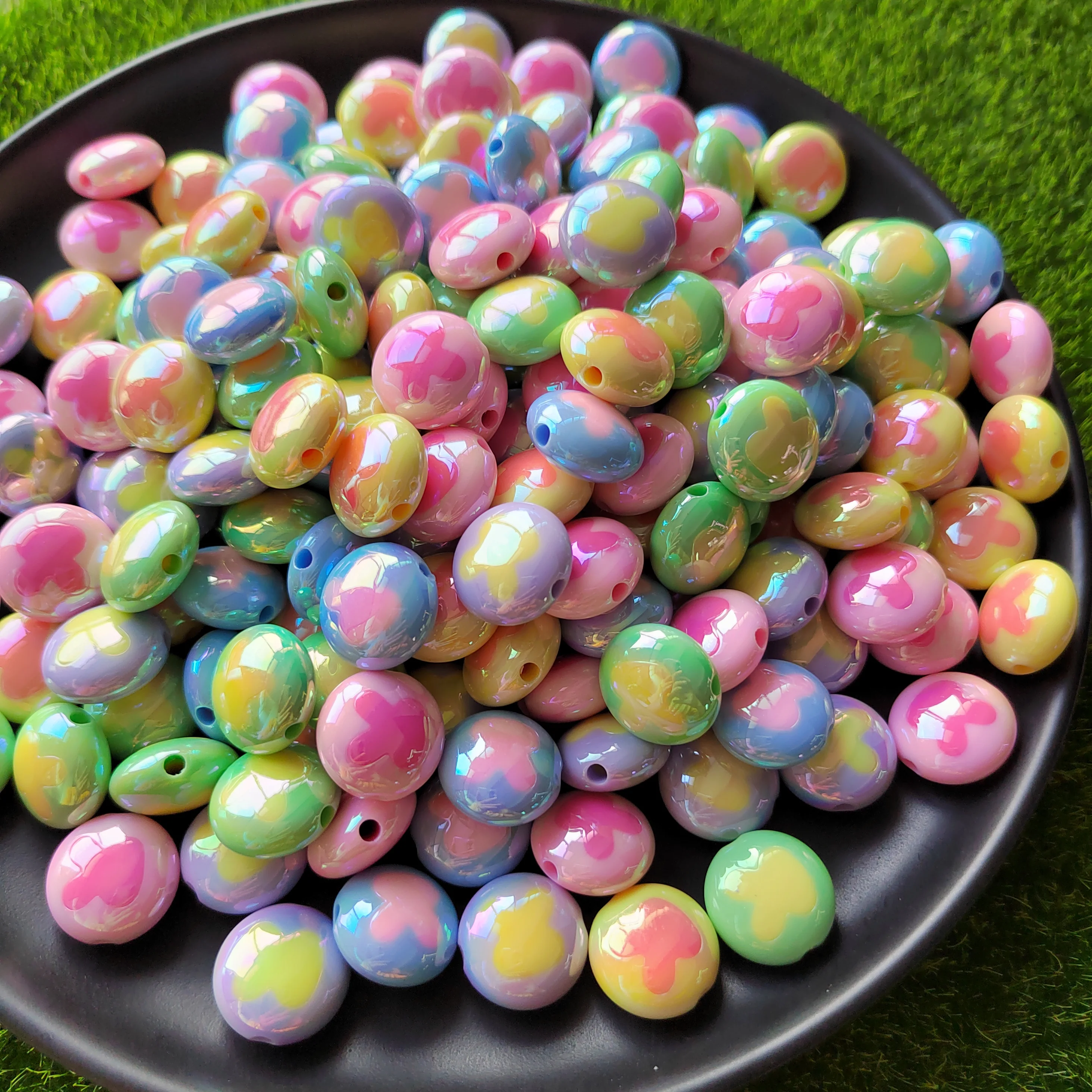 AB Color Candy Acrylic Beads Cartoon Bear Rabbit Snail Flower Loose Spacer UV Beads For Jewelry Making Findings Bracelet