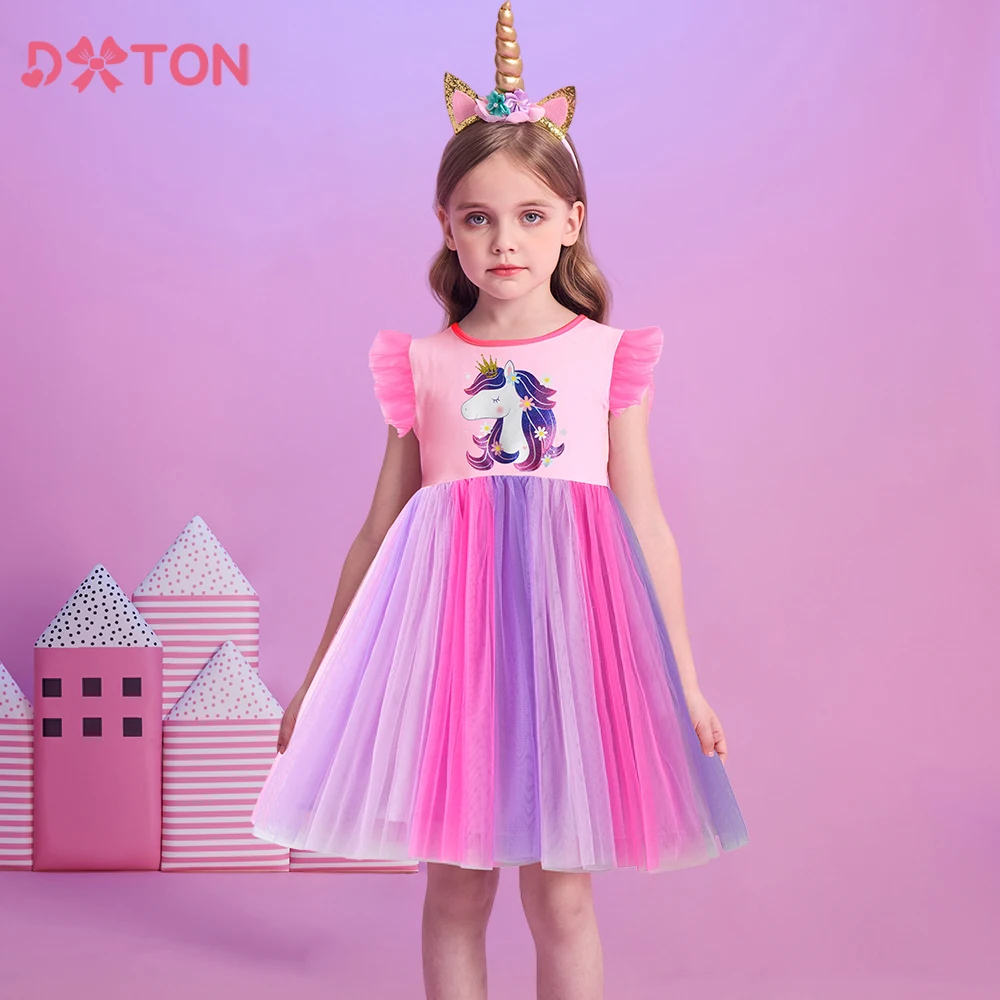 

DXTON Flying Sleeveless Children‘ Dresses Mesh Tulle Kids Fille Casual Dress Licorne Girls Holiday Sundress Toddler Clothing 10Y