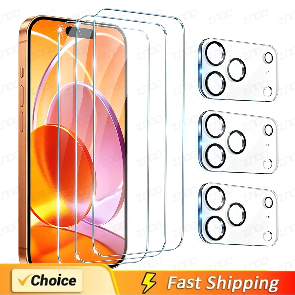 Ultra Tempered Glass For iPhone 15 16 17 Pro Max Plus No White Border Screen Protector Camera Lens For iPhone Air 13 14 ProMax