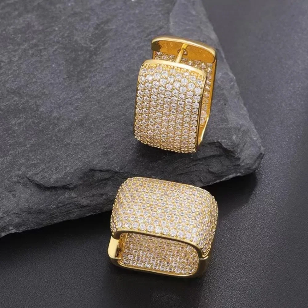

Hip hop women's earrings. Two sided zircon inlay, women's hip-hop party wide ear buckle, 2025 new exaggerated jewelry