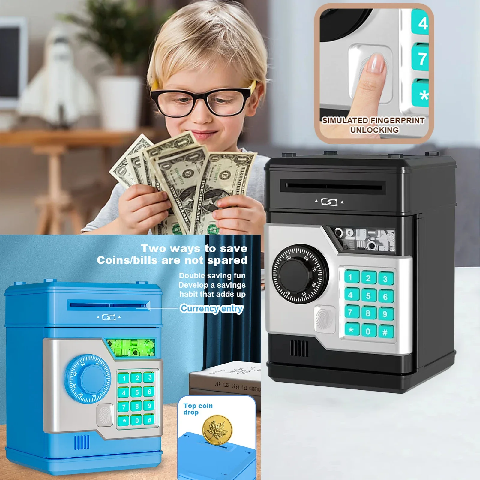 

Fingerprint Combination Box Piggy Bank Children's Piggy Bank Toy ATM Password Safe Box Automatic Music Coin Money Box Kids gifts