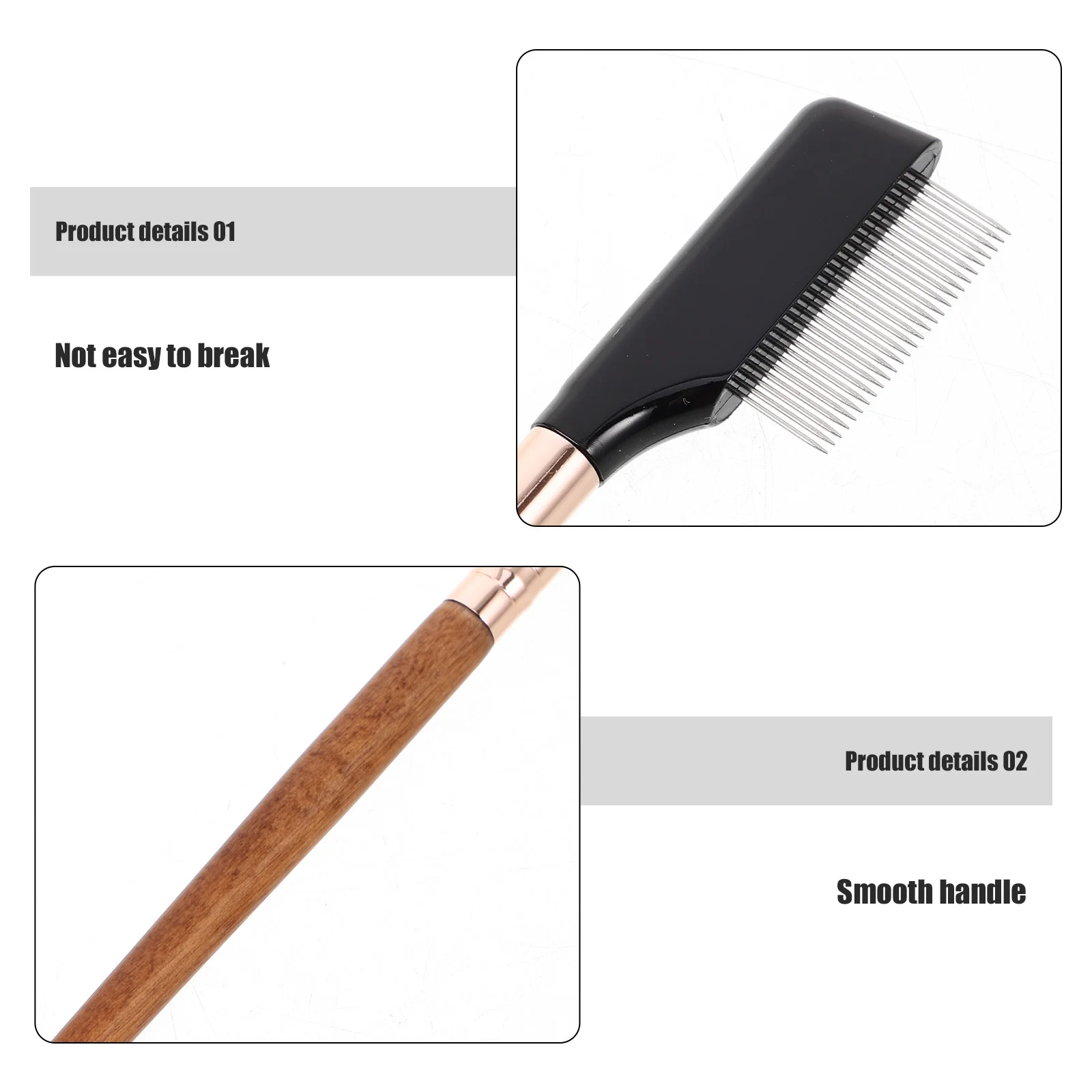 Peigne à cils en métal Durable, brosse à sourcils, manche ergonomique en bois, outil de toilettage pour faux cils naturels, café