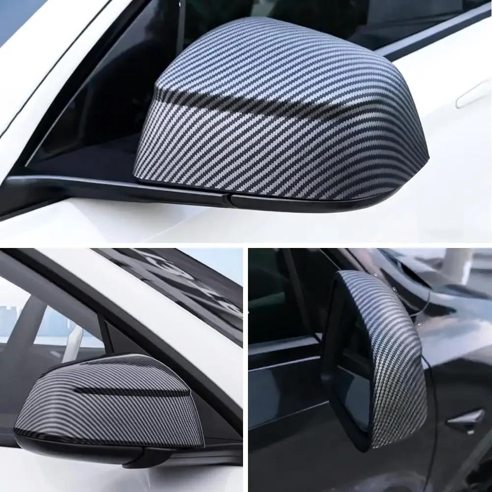 2 Stück Tesla Model YL / Y Juniper Carbonfaser Schwarze Seitenspiegelabdeckung ABS Schadensfreie Installation Schutzdekoration – Detail 13