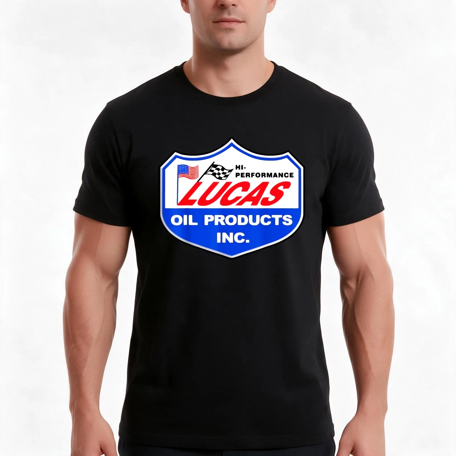 Lucas Oil Racing T-Shirt, Summer Casual Cotton Tee, Oversized Streetwear Tops, Vintage Graphic Print, Loose Fit Short Sleeve