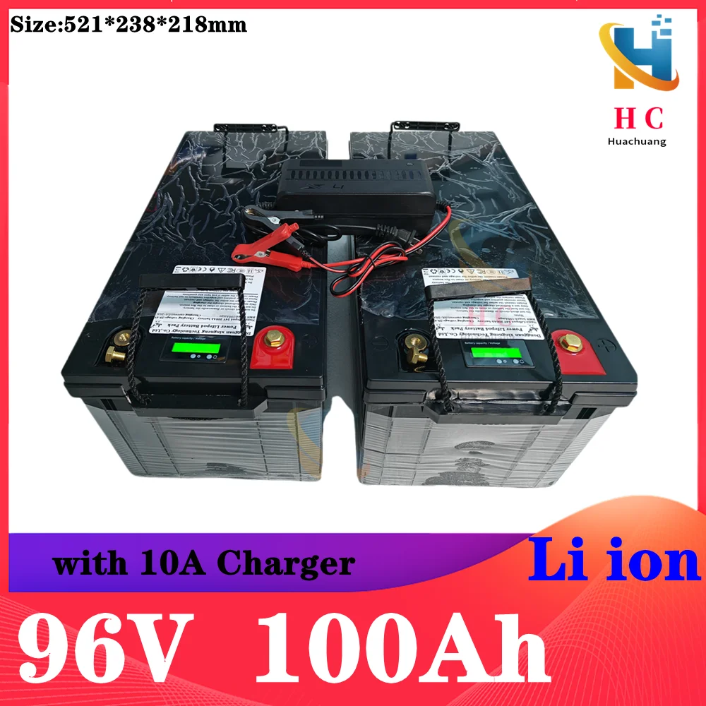 

waterproof 96v 100ah lithium ion Rechargeable bateria for car bus Golf trolley RV AGV Marine Tourist car Caravan + 10A Charger