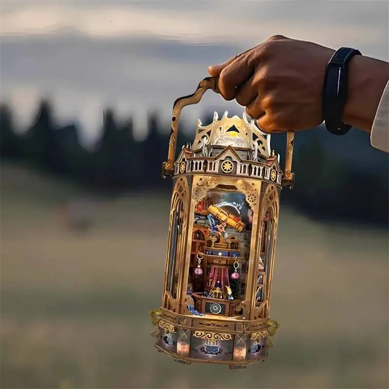 

The Lantern of Galaxy DIY Wooden Book Nook Figurines Miniatures Kits Bookshelf Home Bookend Decoration For Adult Handmade Gifts