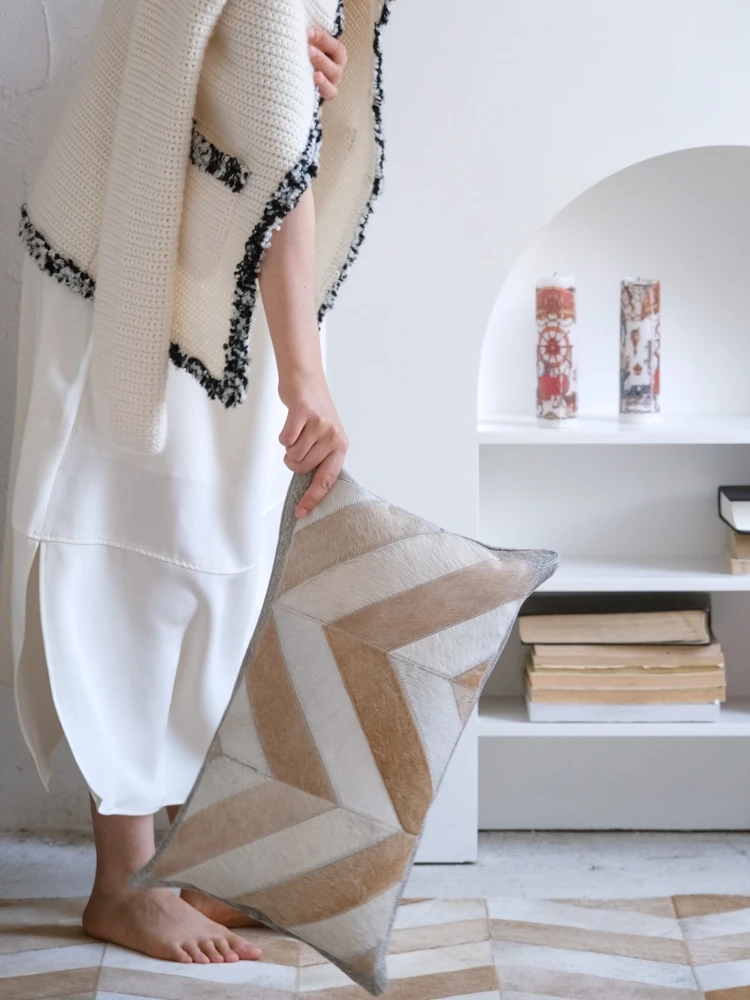 

Чехол для диванной подушки Rinoart ручной работы из натуральной коровьей кожи с узором Amical, внешняя строчка, коричневый, прямоугольный, для декора гостиной