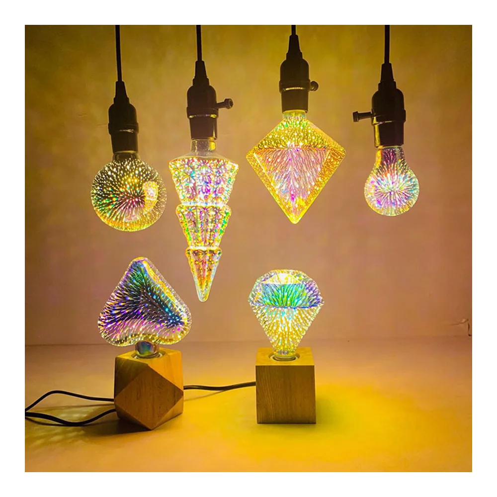 Star ดอกไม้ไฟโคมไฟ 3D หลอดไฟ LED ตกแต่ง E27 6W 85-265V Vintage Edison หลอดไฟ Holiday Night Light ต้นคริสต์มาสแปลกใหม่