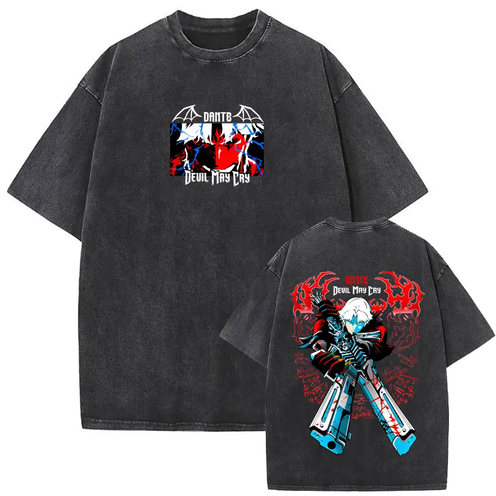 Washed Vintage Game Devil May Cry Dante Graphic T Shirt Men Women Clothing Fashion Retro Cotton T-shirt Man Oversized T-shirts