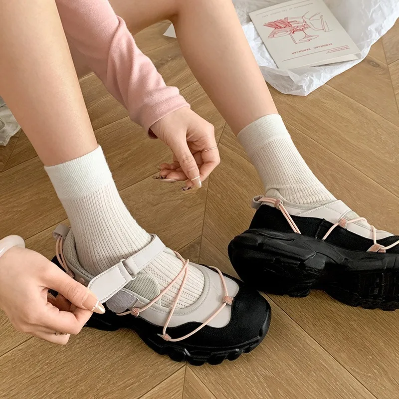 Sweet Mary Janes Women Sandals Crossed-tied Butterfly-Knot Wedges Round Toe Platform Female Shoes Leisure Solid Color Laofers