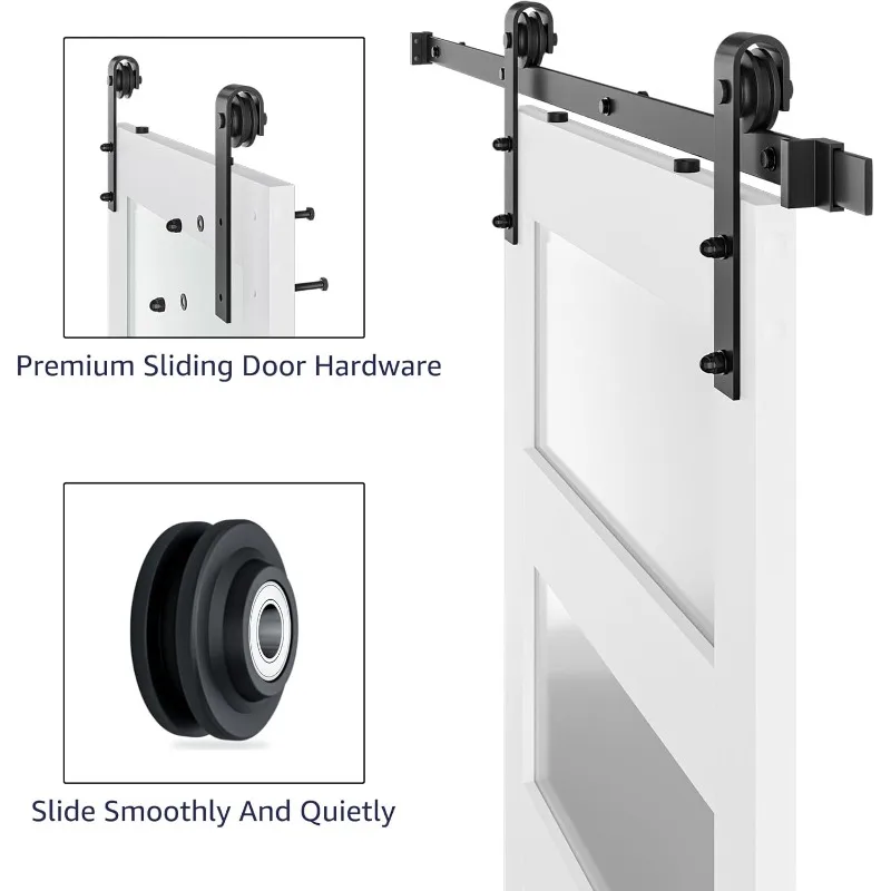 باب الحظيرة المنزلق المزدوج 18 × 84 بوصة مكون من 3 ألواح مع زجاج بلوري ومجموعة أجهزة بطول 6.6 قدم - مقاومة للماء، سهلة التجميع، محفورة مسبقًا