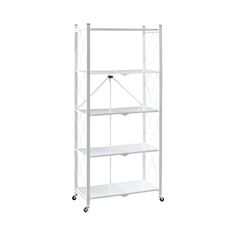 3/4/5 Tier Storage Rack Foldable Metal Storage Rack With Wheels Household Kitchen Shelf Multipurpose Mobile Organizer Rack