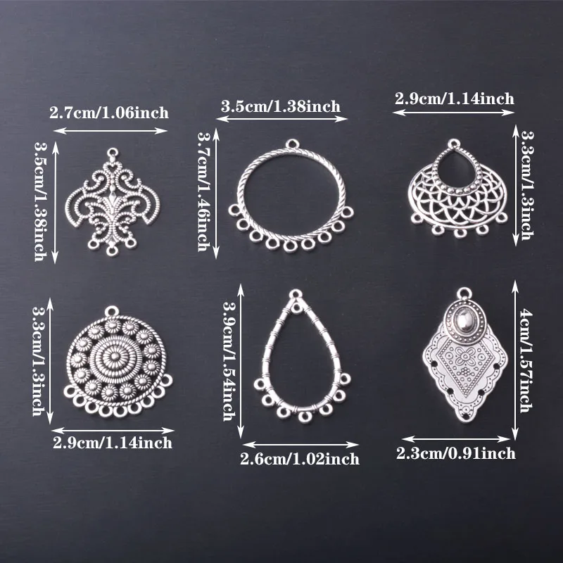 12 Stück/Set Ethnische Legierung mit vielen 5 Löchern, runde Ohrring-Verbinder, Schmuckzubehör, Boho-Quasten-Statement-Anhänger, DIY-Ohrringe für Frauen – Detail 4