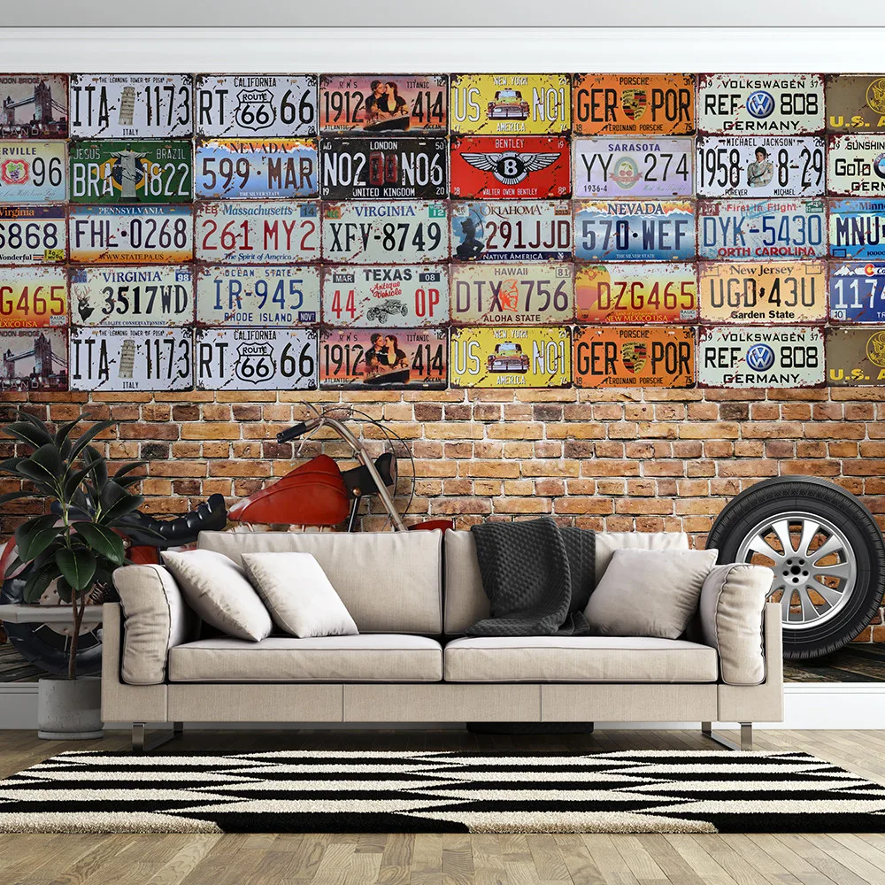 

Xuesu Индивидуальные обои из водонепроницаемого утолщенного материала и ретро номерного знака, декоративные фрески в индустриальном стиле.