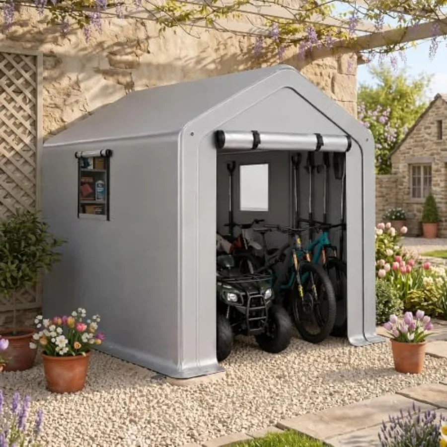 Feet Garage Carports Storage Shed, Heavy Duty Bike Tent, Garden Party Tent Shed, Outdoor Carport Storage Shelter Sheds, with 2