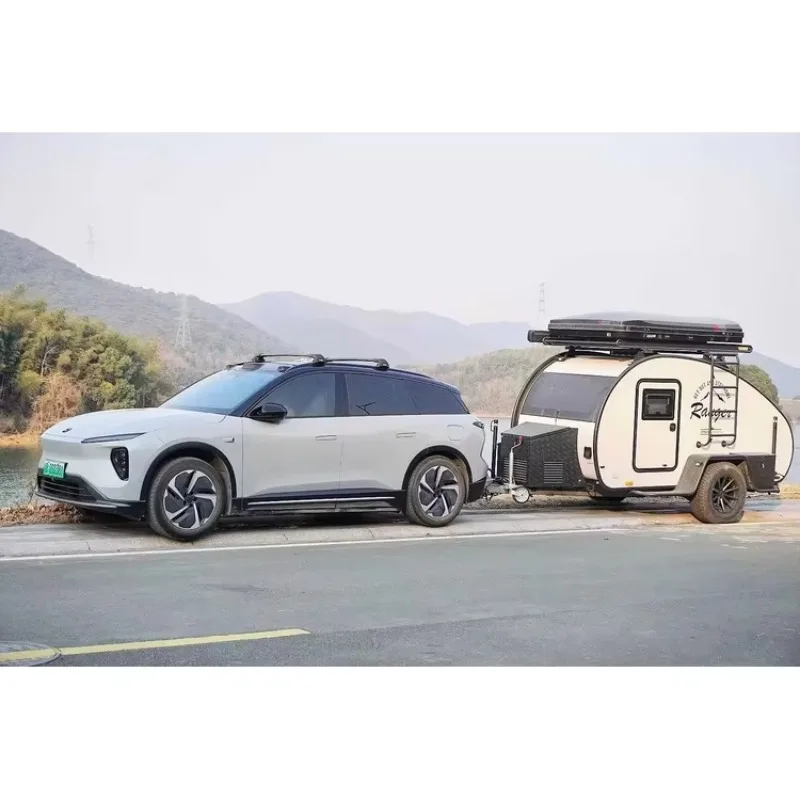 Rugged teardrop-shaped expedition trailer for 4x4 off-road compact campers for remote camping