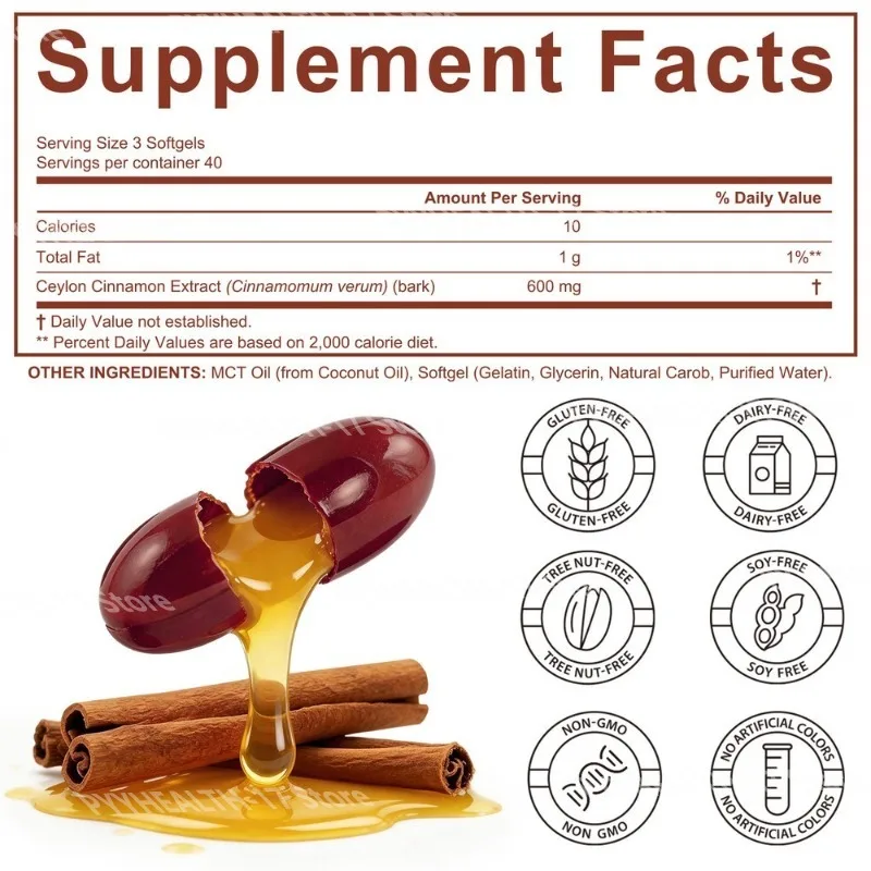Ceylon Cinnamon Softgels with MCT Oil Antioxidant Support Digestive Comfort for Men Women 120 Softgels