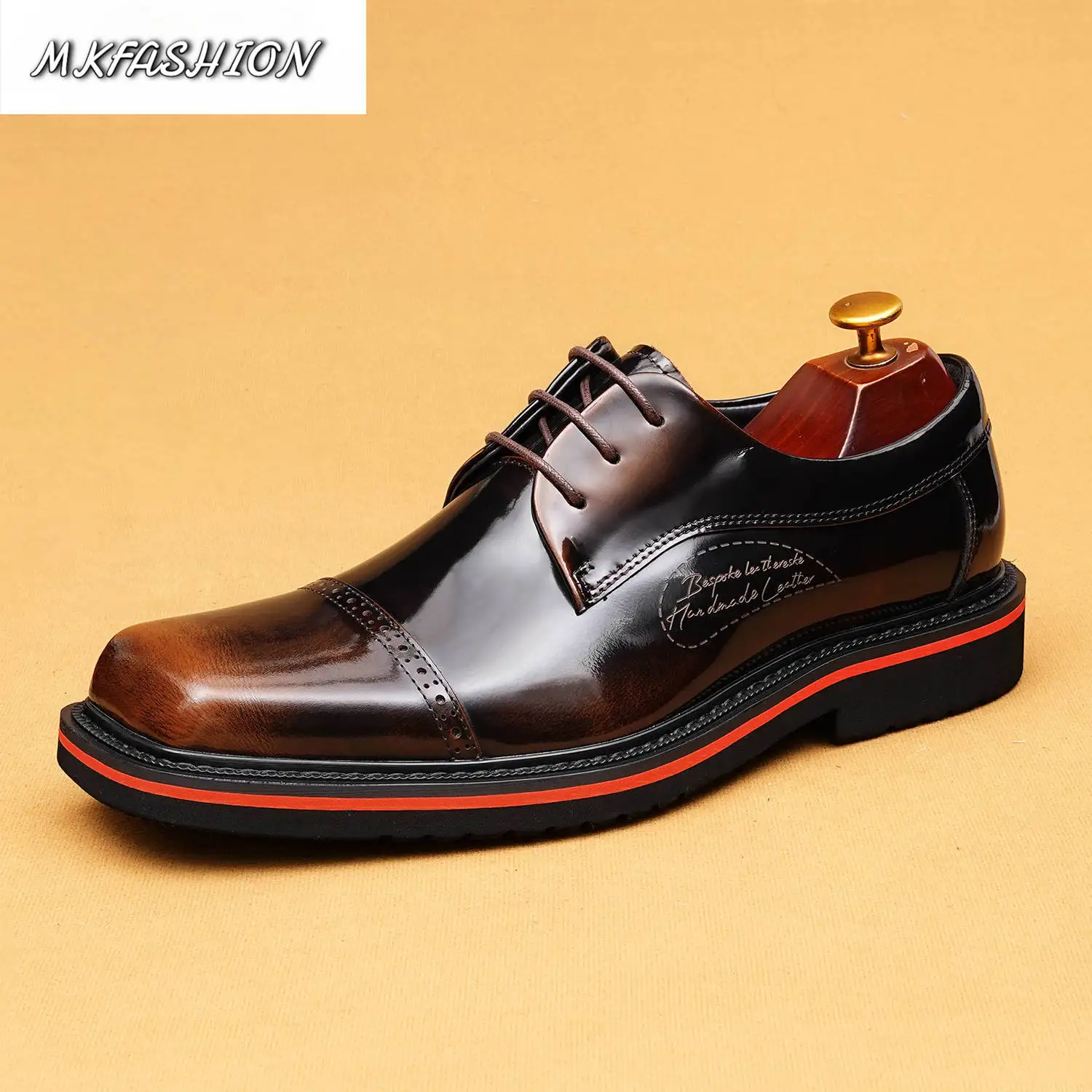 Men Genuine Leather Business Formal Shoes Square Toe Lace Up Flats Wedding Dress Shoes Footwear