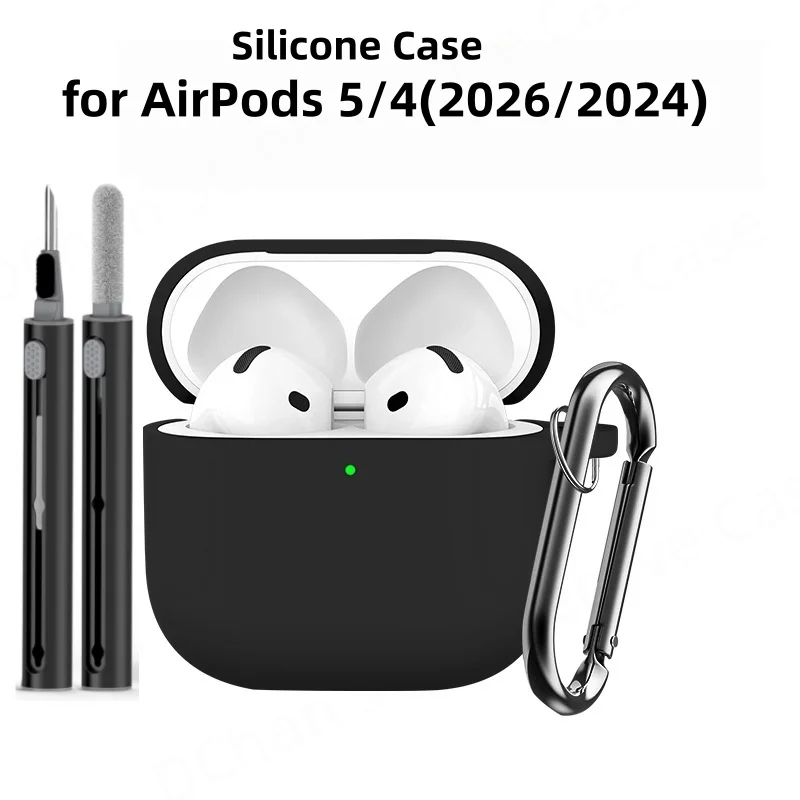 Case For 2026 AirPod 5 Solid Color Silicone Headphone Protective Cover with keychain&Cleaner Kit Cute Case For AirPods 5/4/Pro 3