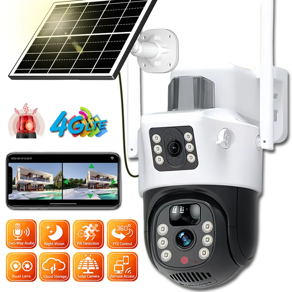

8MP 4G Camera With Solar Panel V380 Pro Outdoor Surveillance IP Camera Support Color Night Vision PIR Motion Detection V380 Cam