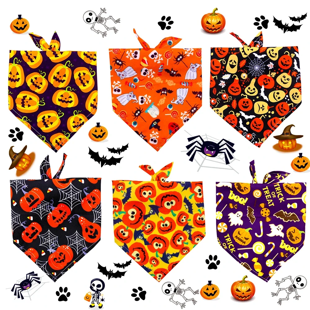 20PCS Pet Dog Bandana Halloween Party Pumpkin Head Print Adjustable Dog Triangle Towel Dog Accessories Pet Supplies For Dogs