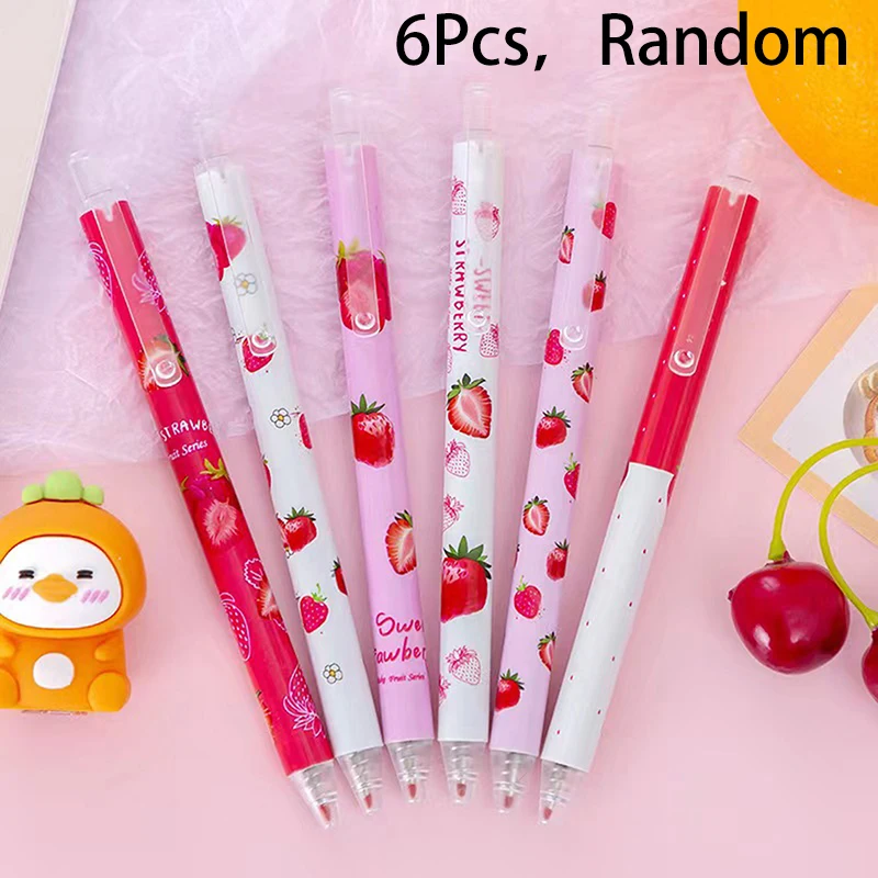 

6pcs Sweet Strawberry Scented Retractable Gel Pens Classic Ballpoint Pen Writing Pen Office School Supplies Writing Stationery